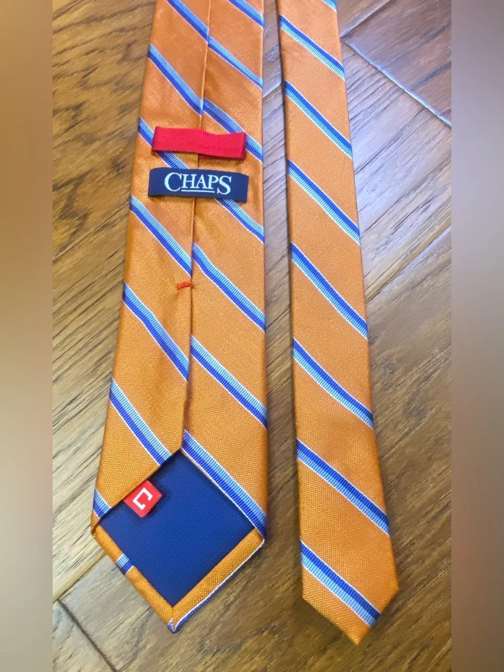 Chaps Men's Orange Striped Dress Tie with Blue Accent